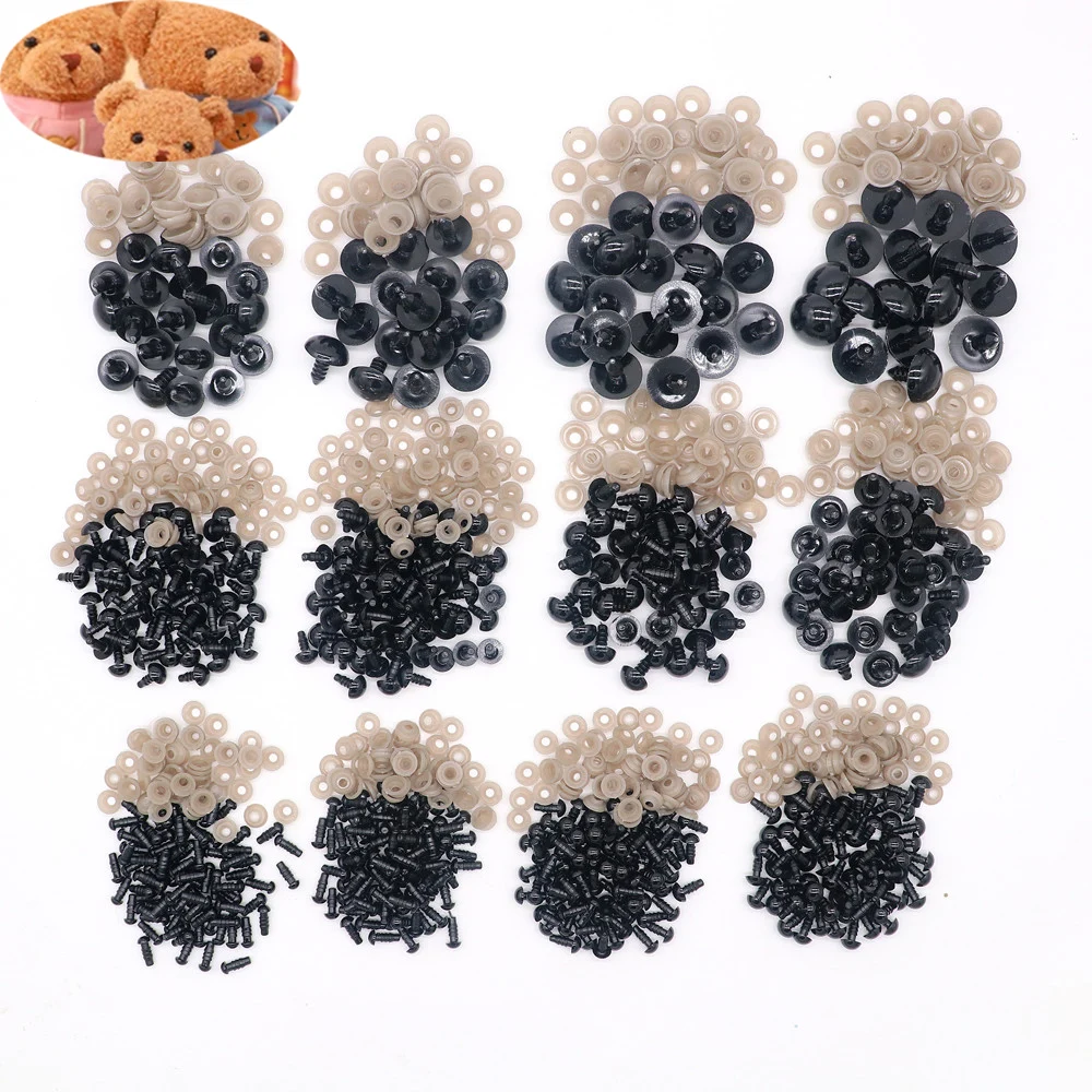 50/100pcs 5mm-24mm Black Plastic Safety Eyes with Washer for Amigurumi Doll Crochet Eyes DIY Craft Stuffed Toys Animals Supplies