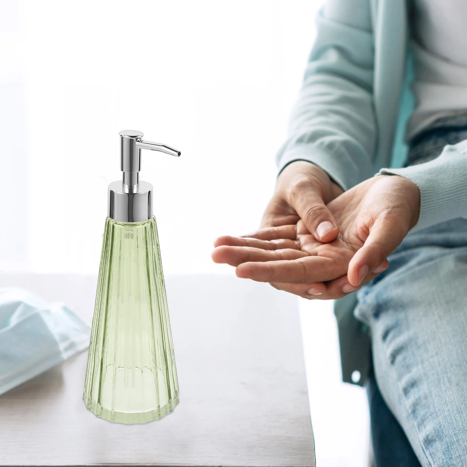 

Safe Material Glass Soap Dispenser Press Type Design Large Mouth Filling Convenient Daily Household Outdoor Travel