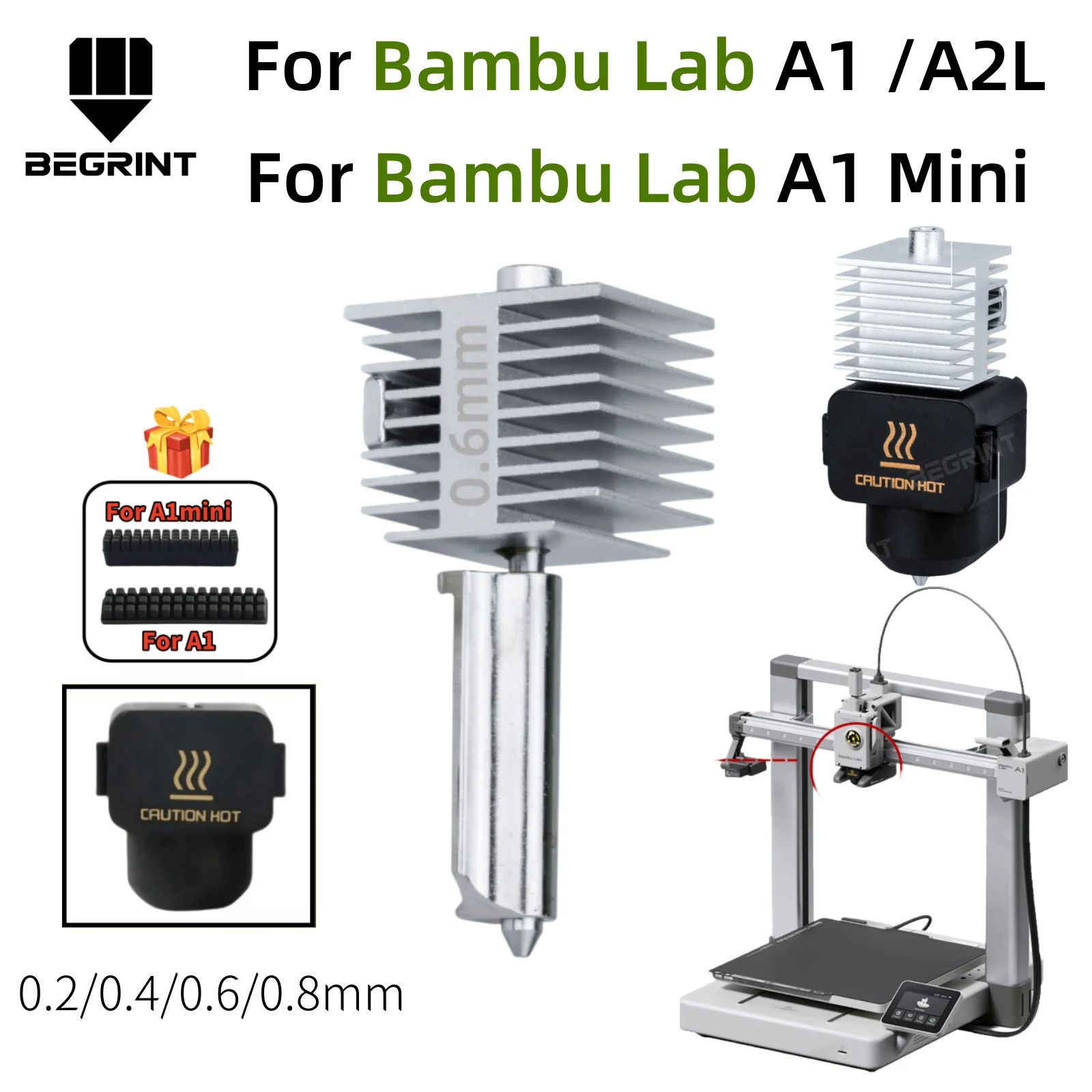 Hotend-Kit für Bambu Lab A1 / A1 Mini / A2L, Druckbaugruppe aus gehärtetem Stahl mit hitzebeständiger Silikonhülle, 3D-Druckerteile