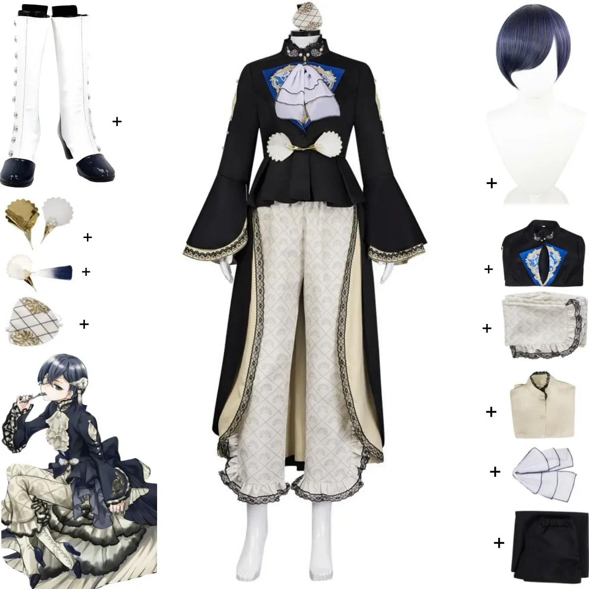 Anime Black Butler Ciel Phantomhive Smile Cosplay Costume 30th Anniversary Oyster Dress Wig Shoes Man Woman Carnival Party Suit