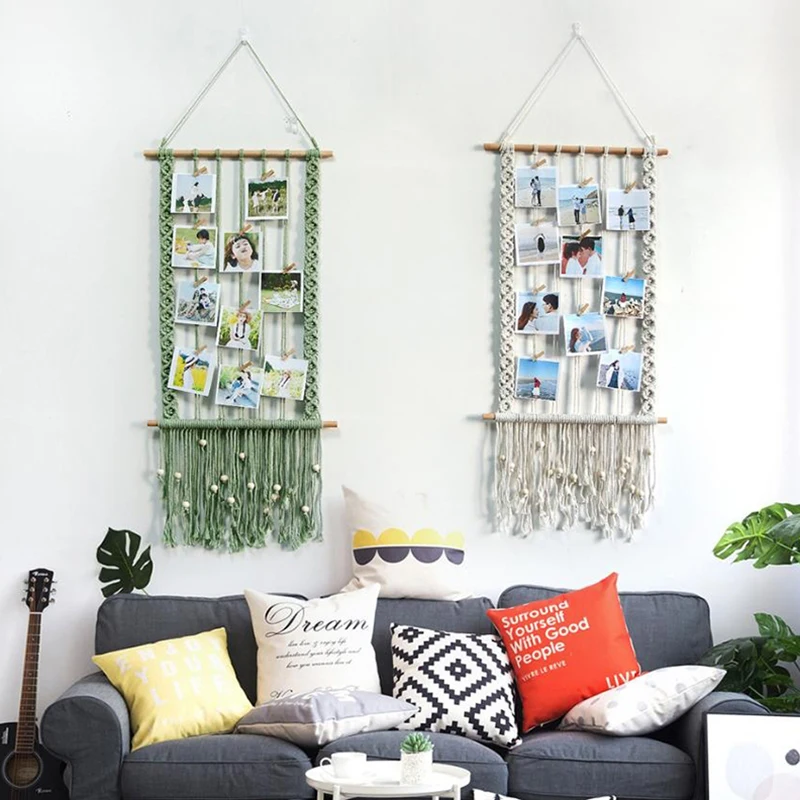 Boho Photo Display Clip Handmade Exquisite Tassel Wall Hanging Decoration Photograph Storage Tool With Wooden Clips