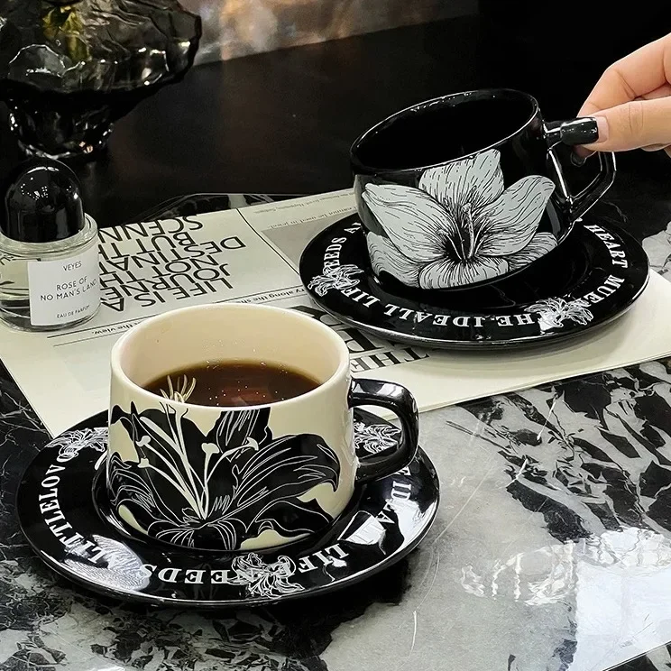 

280Ml Light Luxury Ceramic Coffee Cup Saucer Tea Cup Home Office Universal Daily Drinking Milk Tea Couple Cups