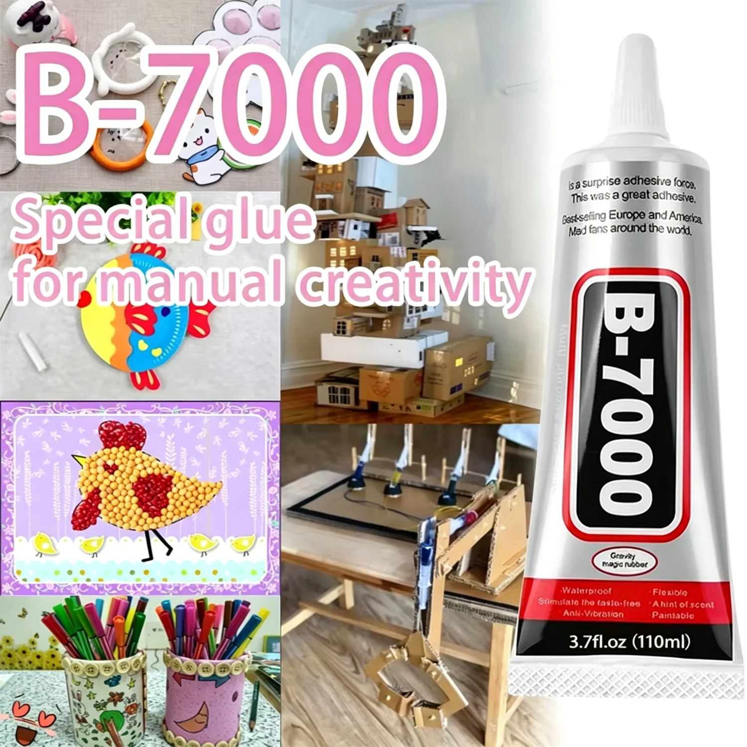B7000, Adhesive for Mobile Phone Screens, Jewelry, House Construction Models, Dried Flowers, Wooden Frames, Cardboard, Wool Mate