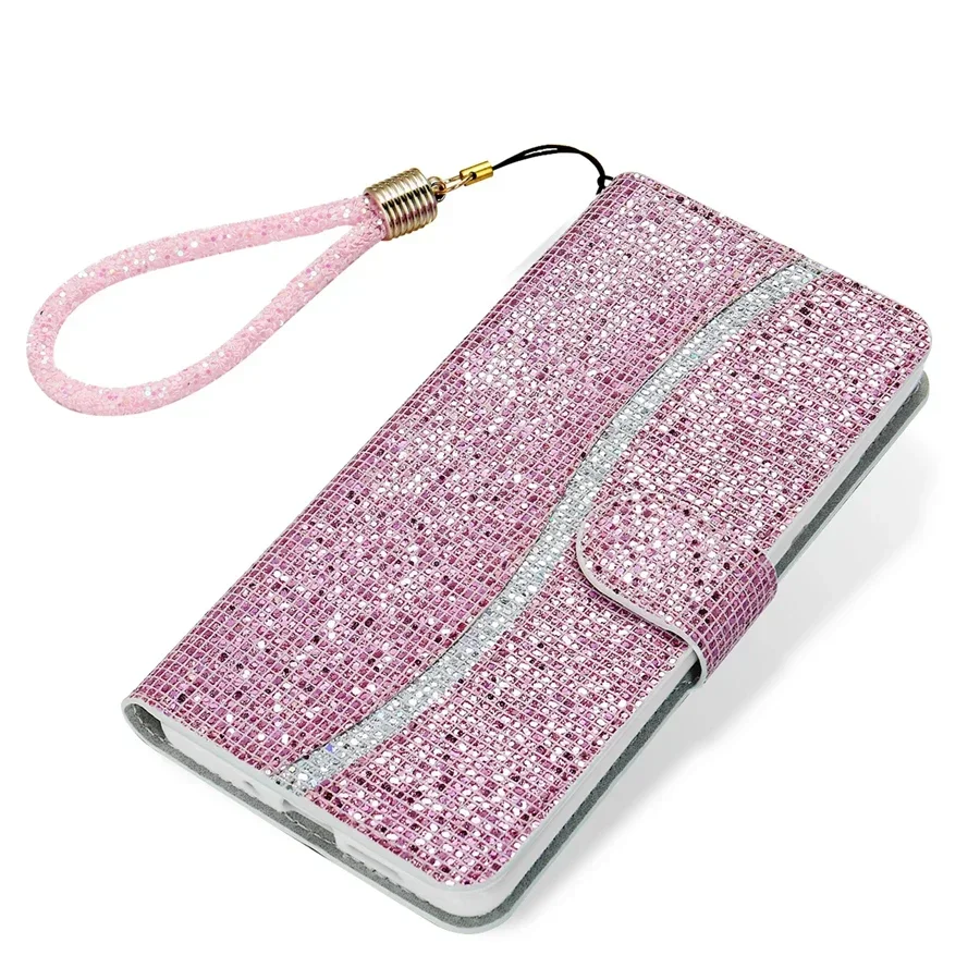 Wallet Flashing Powder Flip Leather Case For Samsung Galaxy S25 Edge S24 Ultra S23 Plus S22 S20 FE A16 A17 A26 A35 A36 A55 A56