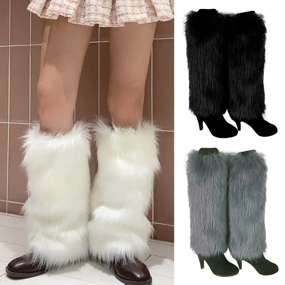 Winter Faux Fur Boot Socks Soft Warm Leg Warmers Furry Lolita Punk Ankle Warmer Women Girls