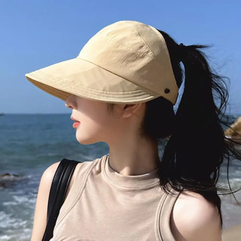 Solid Color Sport Cap Women’s Wide Brim Sun Visor Hat Adjustable Ponytail Cap for Uv Protection Packable Beach for Commuting