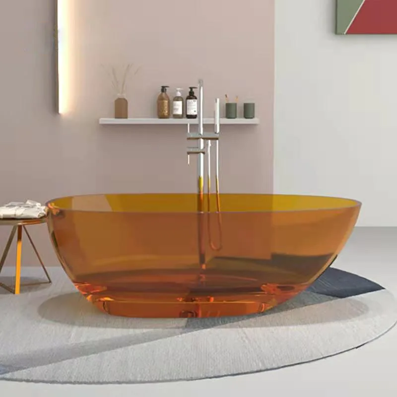 Indoor Black Transparent Bathtub Gray Resin Bathtub High-end Hotel Bathtub Freestanding Transparent Clear Resin Stone Tub