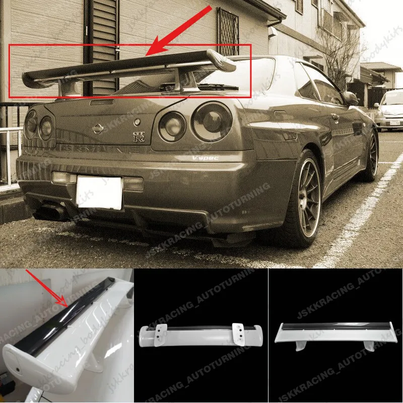 

For Nissan Skyline GTR R34 FRP Unpainted Rear Trunk OE Spoiler Wing+Carbon Blade