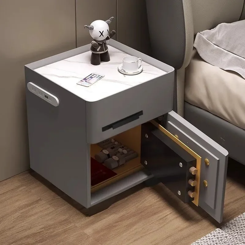 Smart Nightstand with Integrated Safe Combination Lock Modern Bedroom Storage Cabinet Small Luxury Side Table for Home