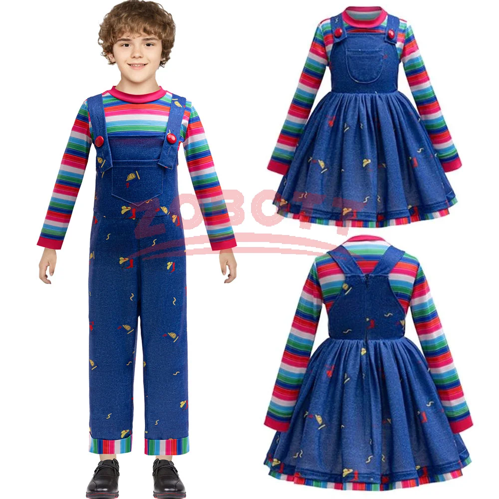 فستان بناتي لفيلم الرعب تشاكي للهالوين للأولاد، بدلة علوية للأخ والأخت، زي تشاكي للأطفال، هدية للأطفال الصغار