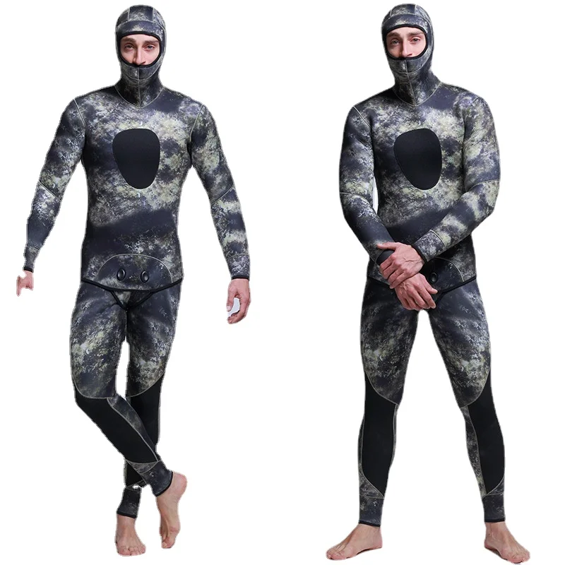 Men's 5mm SCR Full Suit Camouflage Two Piece Splicing Diving Suits Surfing Snorkel Swimsuit Split Suits Combinaison Surf Wetsuit