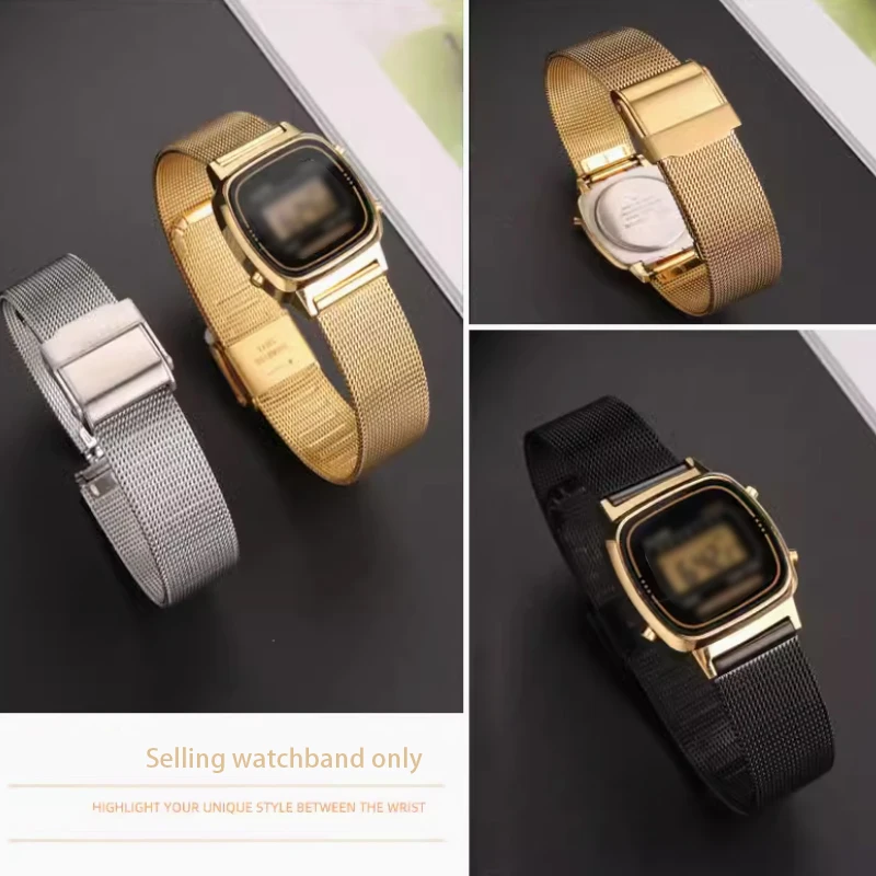 Vintage Small Square Metal Watchband for CASIO A159w-n1 A158WA LA680 /690 Strap Stainless Steel Bracelet Milan Webbing 13/14/18/