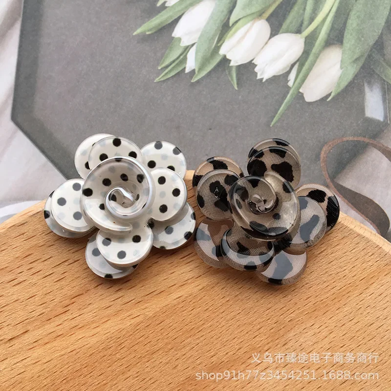 2pcs Korean Temperament Polka Dotl Camellia Flower Petals Acrylic Accessories for DIY Jewelry Making Accessories