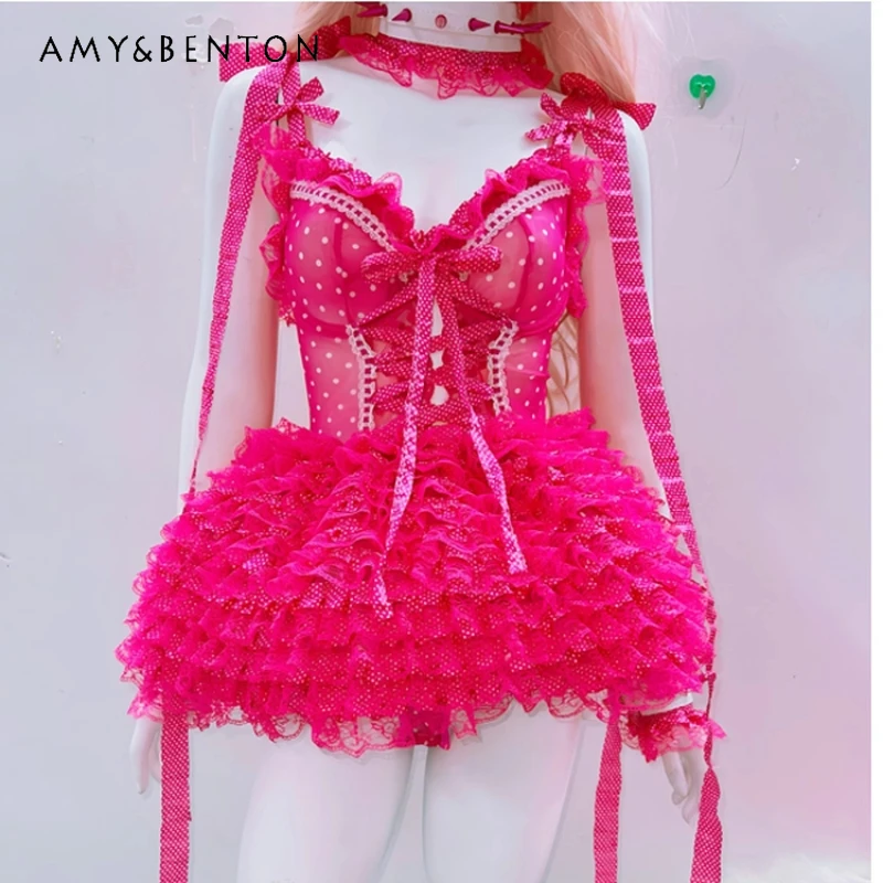 

Original Design Lolita Sweet Princess Style Super Fairy Rose Red Women's Dress 2025 Autumn New Subculture Lace Dresses Ladies