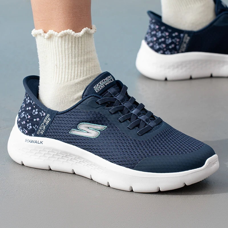 Skechers 125525-NVY Women Slip Ins Hands Free Walking Shoes Breathable Mesh Navy Blue Casual Trainers