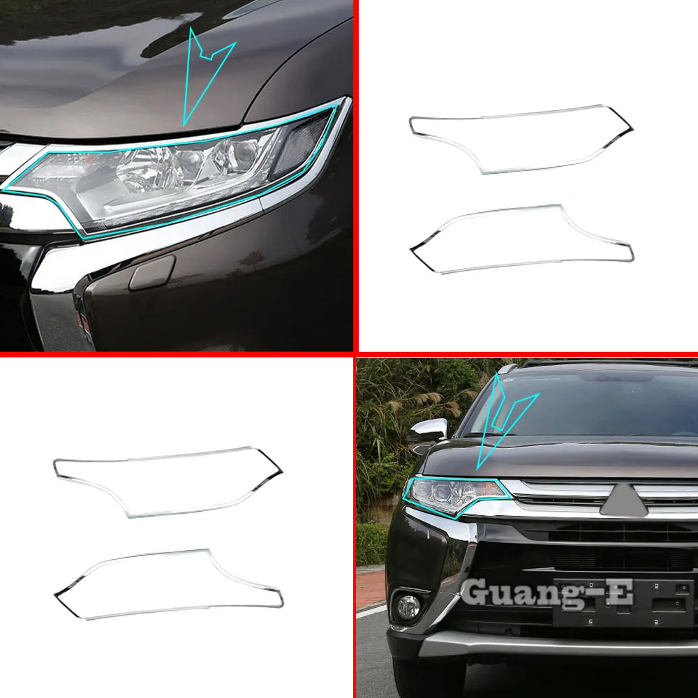 Car Front Head Light Lamp Detector Frame Stick ABS Chrome Trim Eyebrow For Mitsubishi Outlander 2016 2017 2018 2019 2020 2021