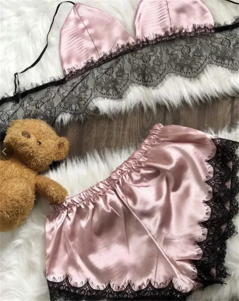Leechee New Pajamas For Women Sexy Satin Pajamas Set Comfortable Home Clothes Sleeveless Cute Bra And Shorts V Neck Sleepwear
