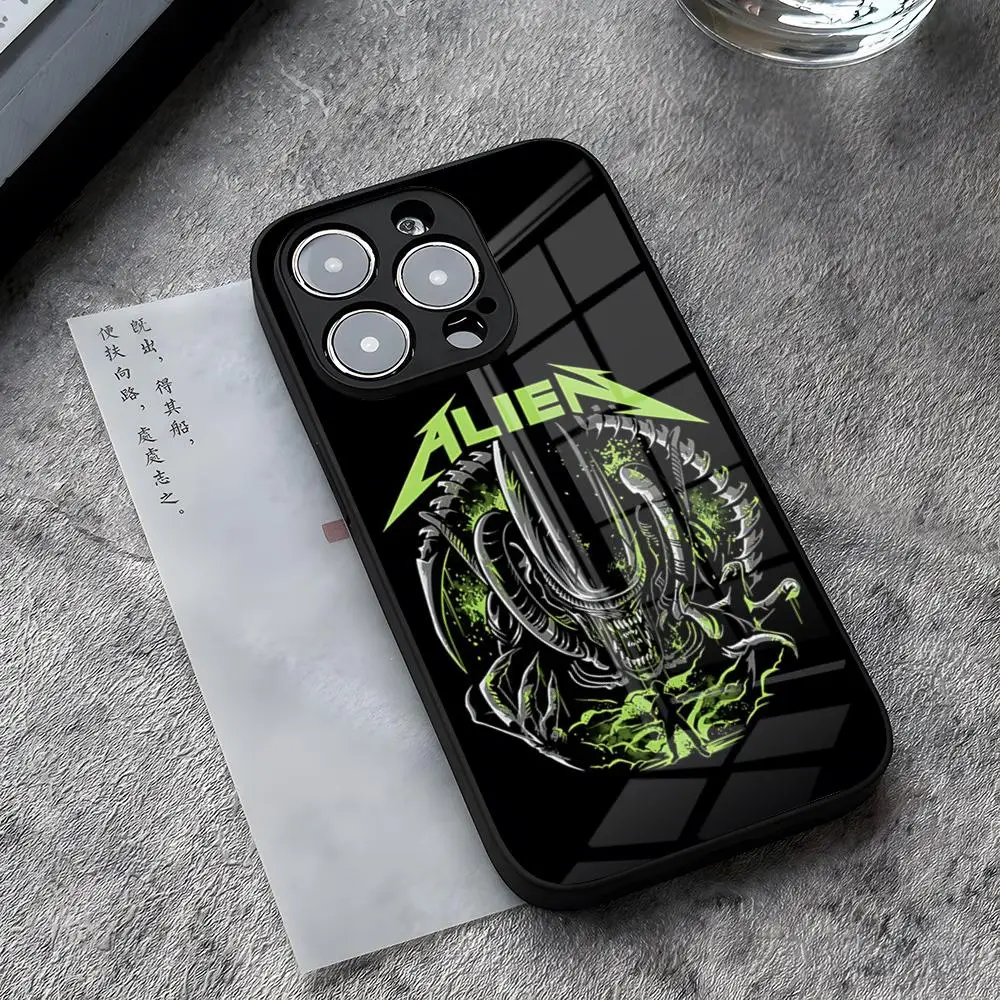 Movie Alien Xenomorph Phone Case for iPhone 14 Pro Max 15 Plus 12 11 13 Mini X XR XS 8 7 Plus SE 2020 Tempered Glass Cover