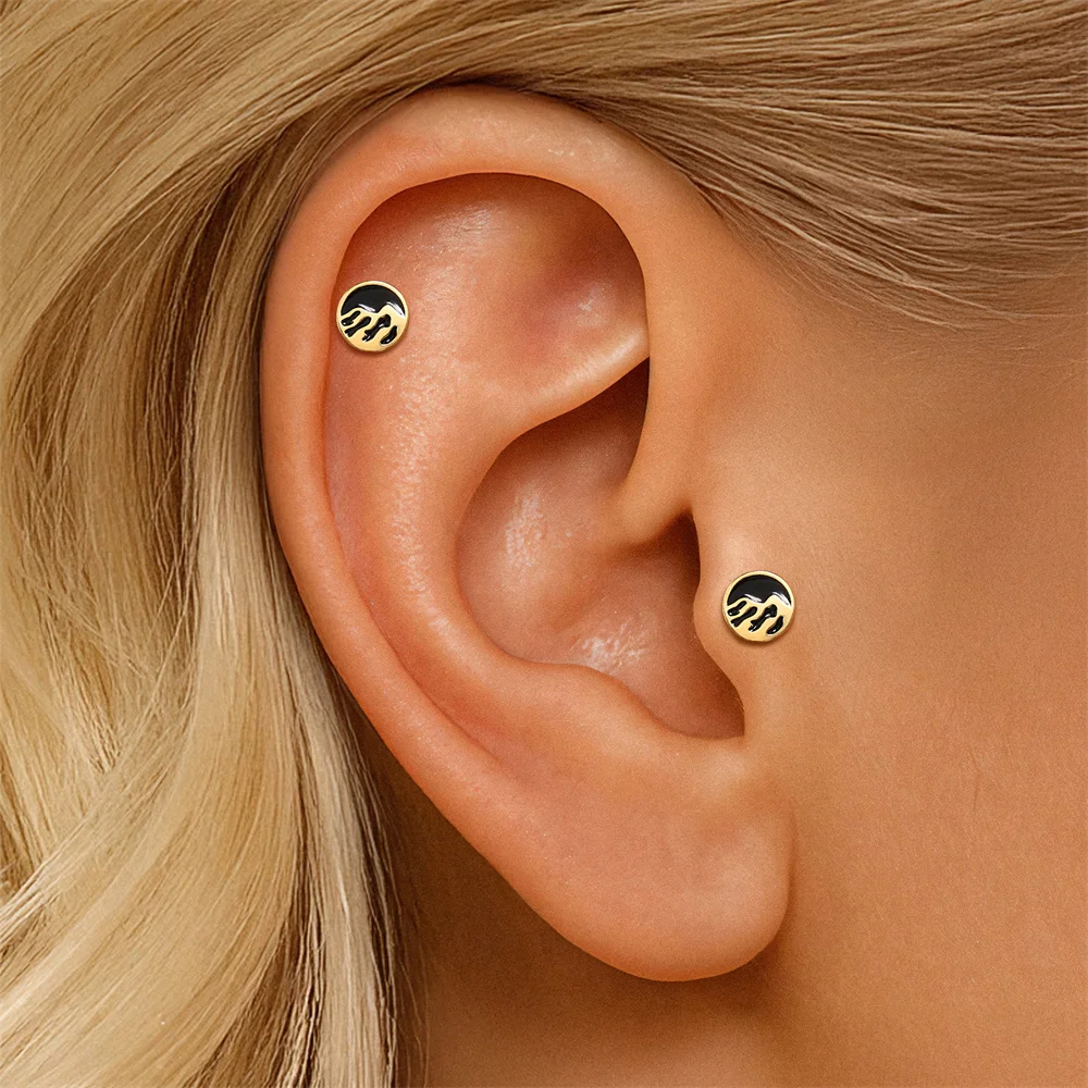 

CANNER 1PC Friendship Mountain Oath Drip Oil Flat Head 925 Sterling Silver Piercing Ear Nails For Women Ins Earrring Jewelry