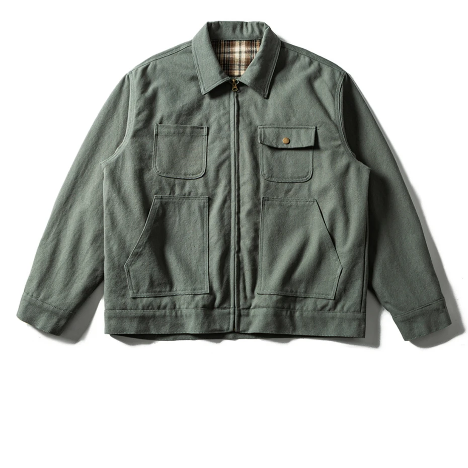 Vintage Zipper Cotton Jacket Men Streetwear Harajuku Multi Pockets Cargo Coats Oversized Autumn New Loose Casual Jacket Male