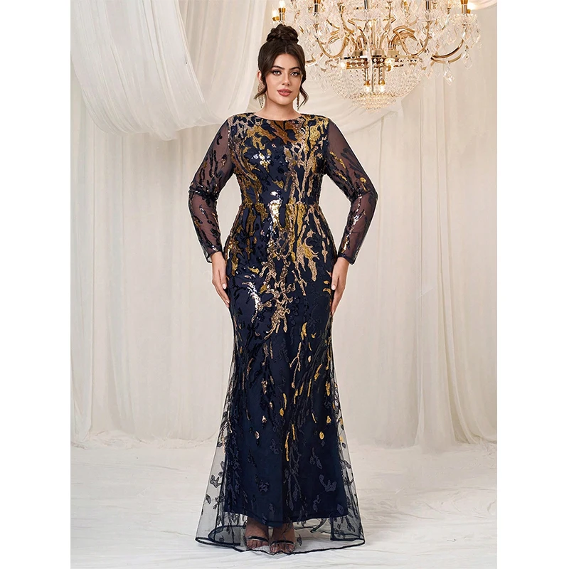 Sukienki wieczorowe damskie z długim rękawem, dekoltem typu O, cekinami, odpinanym płaszczem, eleganckie sukienki koktajlowe, na studniówkę, na formalne okazje.