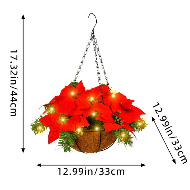 Y42A-1 قطعة عيد الميلاد سلة معلقة مع الزهور الحمراء وللخارجية ساحة الشرفة ديكور البلاستيك + المعادن زينة عيد الميلاد