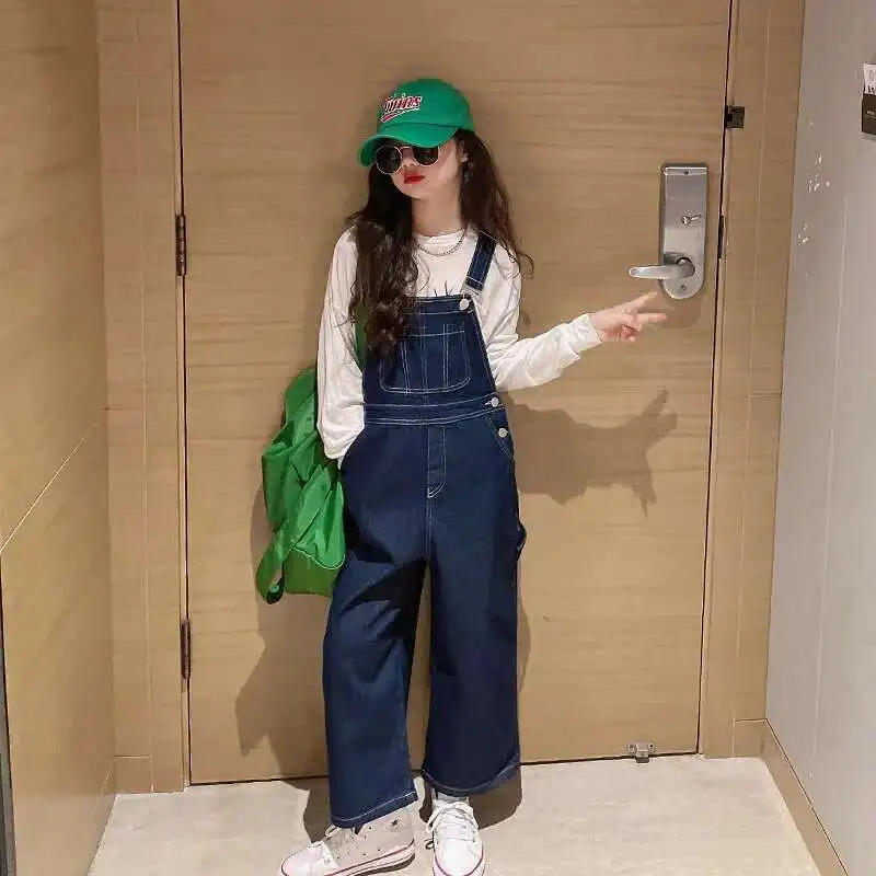 

Spring Autumn Suspenders Jeans Bib Pants Korean Style Children Overalls for Girls Denim Jean Jumpsuit Teenage 4 to 16 Years