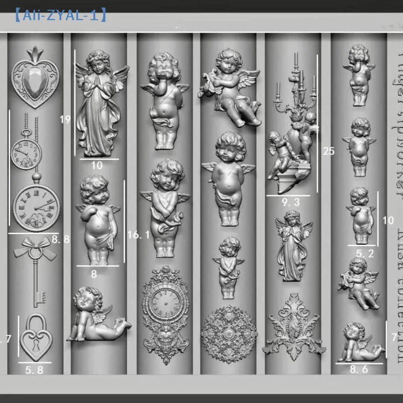 【ZYAL-1】Angel Clock 3D Silicone Nail Mold Heart Lock Nails Templates DIY Nail Art Decorations Stamping Plates Manicure Tools