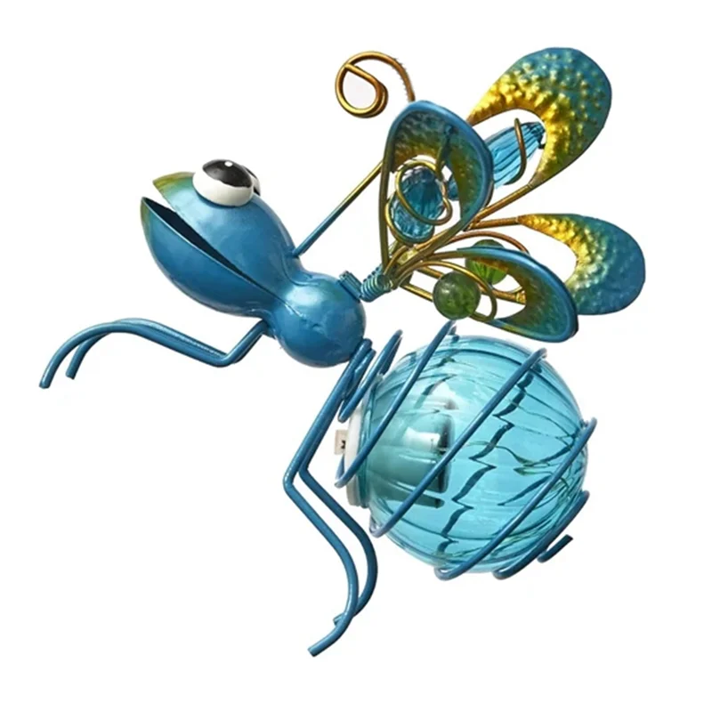 

ABFS Солнечная железная статуя насекомых со светодиодным сказочным светом, уличный водонепроницаемый подвесной елочный орнамент для забора, двора, художественный декор
