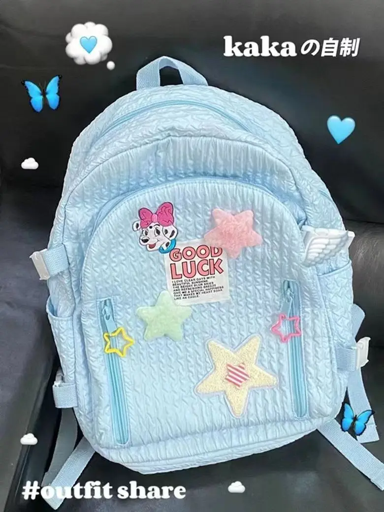 Miyagawa Fashion Cartoon Dog Star Backpack Y2K Light Blue Mint Green Purple Pink Book Bag Causal Japanese Korean Packpacks