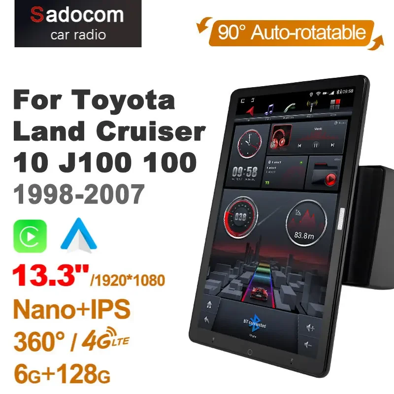 

Rotatable 13.3'' IPS DSP Android 10.0 Car Multimedia for Toyota Land Cruiser 10 J100 100 1998-2007 Auto Radio Audio 4G LTE 360