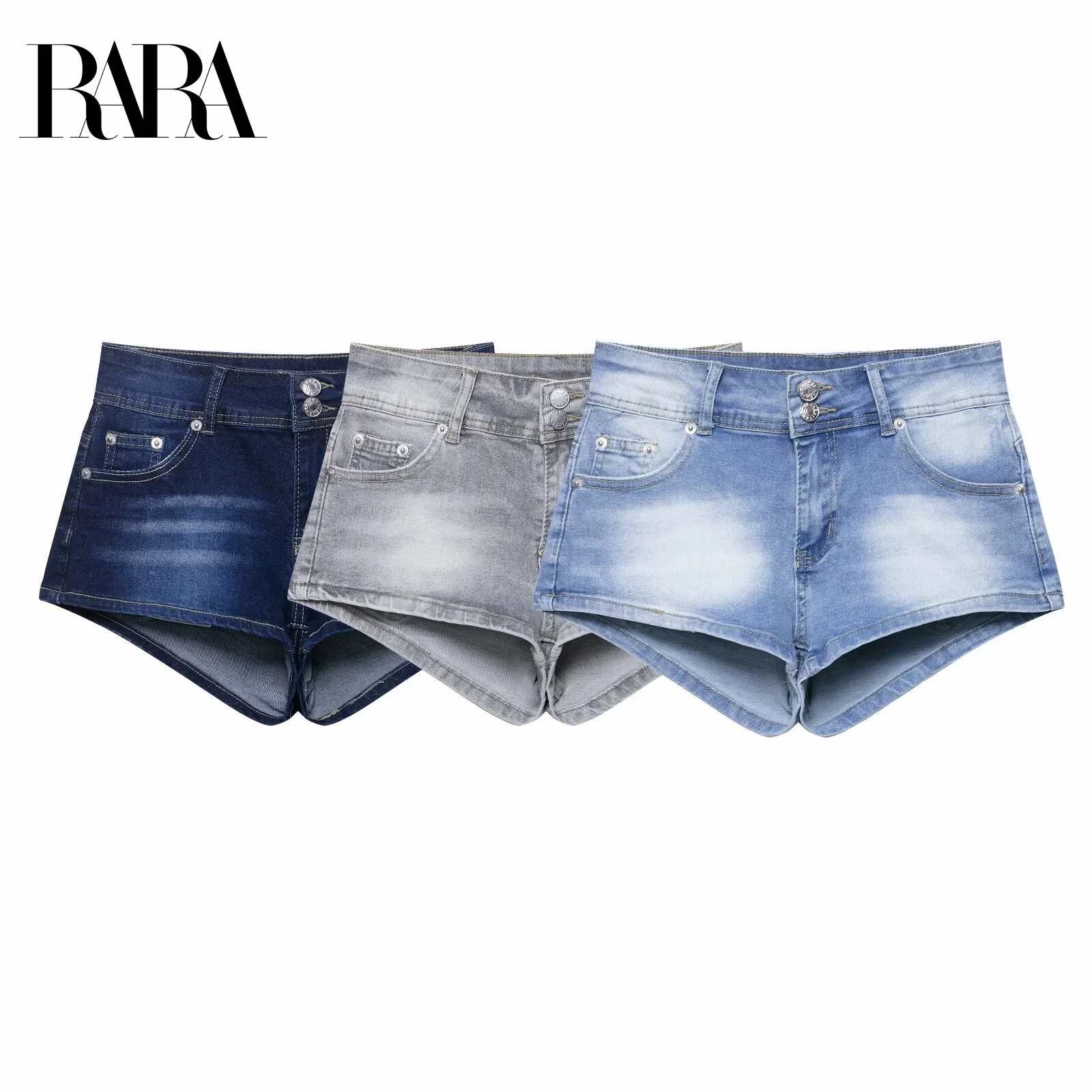 

RARA Womens Sexy Y2K - style Low - Waist Navel - Baring Mini Slim - Fit Denim Shorts American - style Hot Pants
