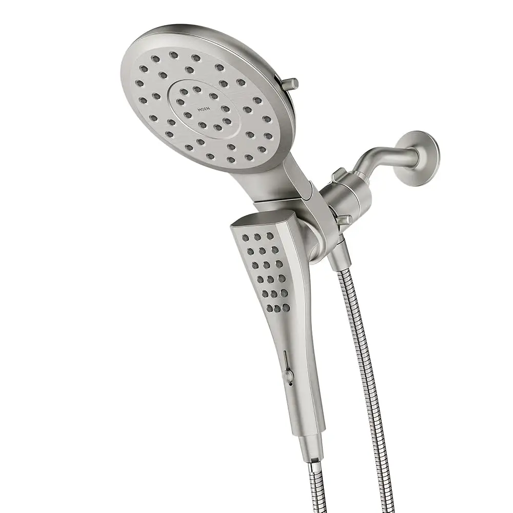 

AllexpreskVerso Brushed Nickel Eco-Performance Eight-Function 7-Inch Round Shower Spray Head with Handshower and 72-Inch Hose, 2