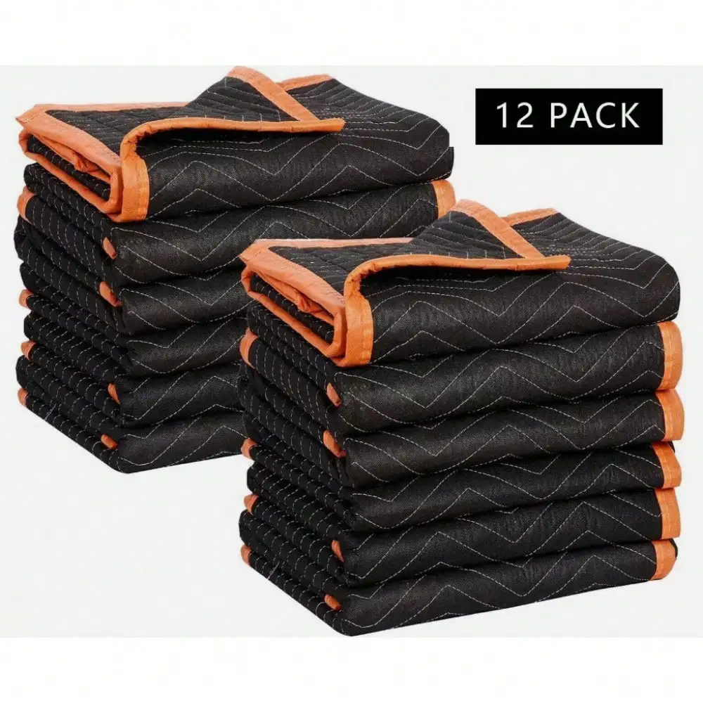 Pacote com 12 cobertores móveis 39,1 "x 72" almofadas acolchoadas para móveis pretas