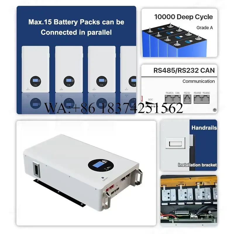 Wmwmnu Wall Mounted Solar Energy Storage Battery System 25.6V 100Ah 5.12kWh Home LiFePO4 Lithium Battery