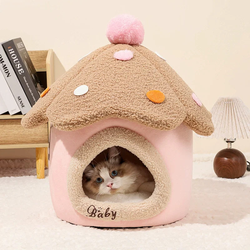 Dog Cat House Mushroom shaped Foldable Pet House Washable Removable Puppy Cave Sofa Pet Bed for Small Dogs Cats