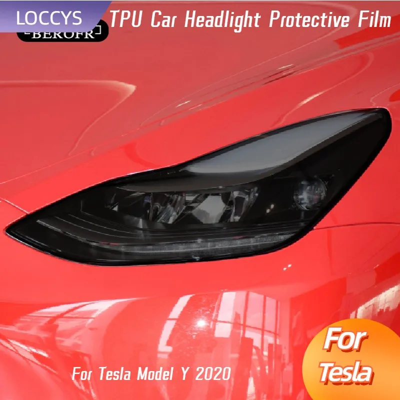 

For Tesla Model Y 2020 Car Headlight Tint Smoked Black Protective Film Front Light Taillight Transparent TPU Sticker Accessories