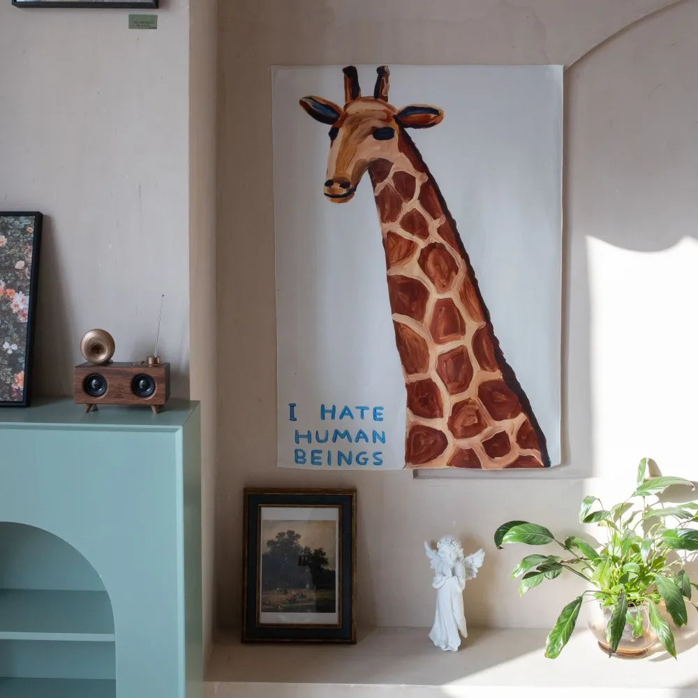 VIKAMA Contemporary Art Tapestry Wall Art Humorous Giraffe Poster Canvas Sarcastic Quote Design for Aesthetic Home Studio Decor