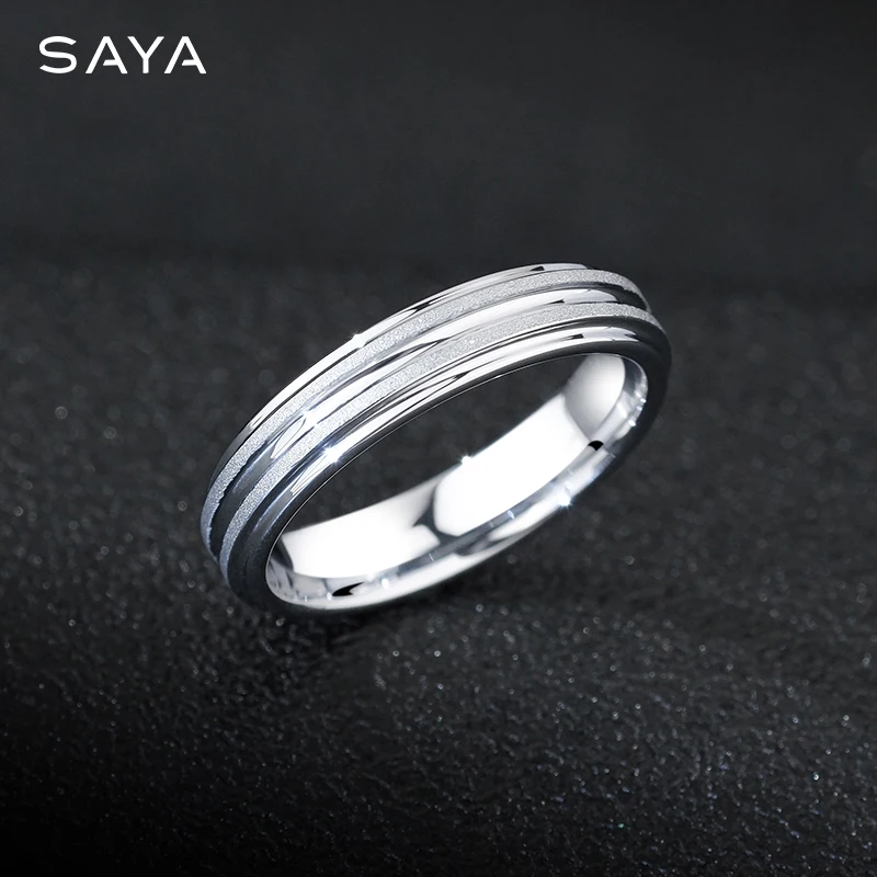 Rings for Men Women 4mm Classic Silver Matte Wire Drawing Process Engagement Gift Jewelry,Carved