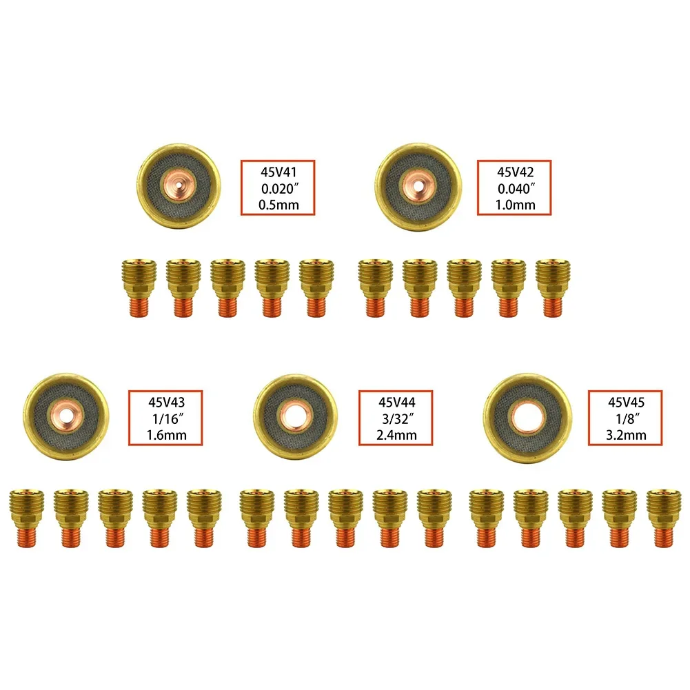 

5-piece Set Of Gas Lens Chucks For 9/20/25 Series TIG Welding With Gas Lens Assemblies. Compatible With All Major Brands.
