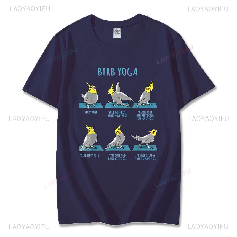 Kawaii Clothes Cockatiel Yoga Poses T-shirt Birb Memes Cute Parrot Graphic Tshirts Summer Cartoon Camisa Cool Cotton Short-sleev image 5