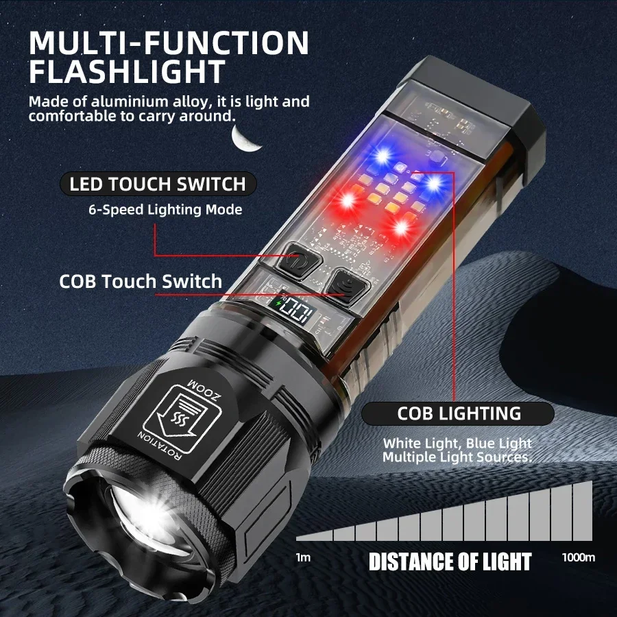 Solar Charging Flashlight Tactical Flashlight USB Rechargeable Flashlights Built in 5000mAh Strong Light Waterproof Flashlights