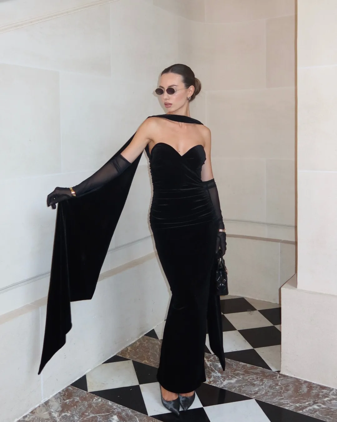 Simple Black Velour Long Mermaid Banquet Dresses Sexy Velvet Strapless Evening Party Dress Without Gloves Customized Women