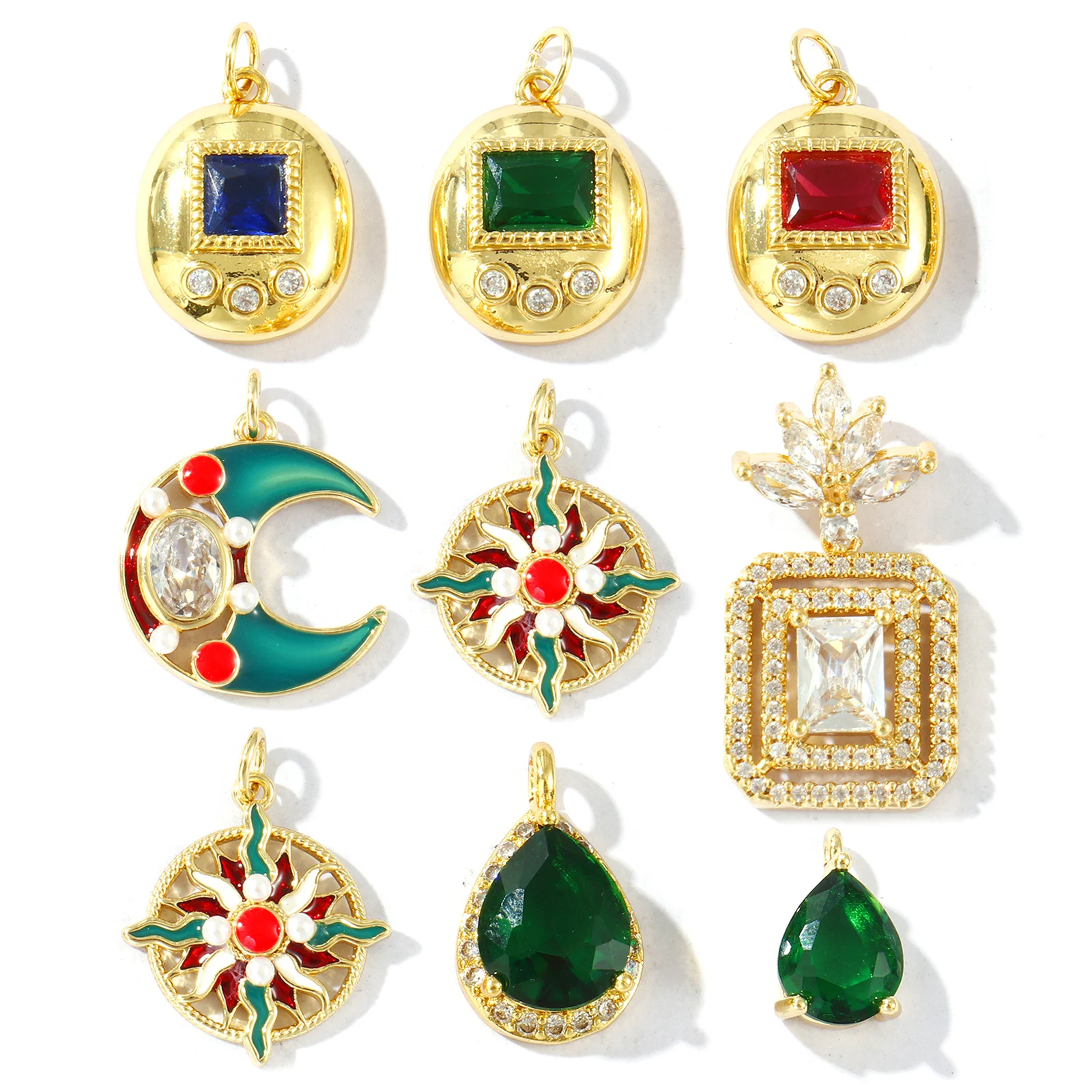 1PC 2026 New Arrivals Luxurious Brass Moon Star Charms For Jewelry Making 18K Real Gold Geometric Rhinestone Water Drop Pendant