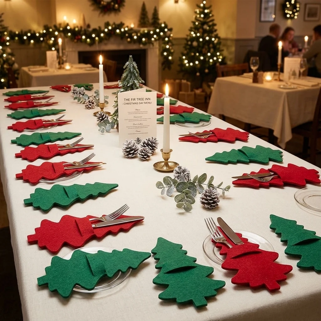 4-40PCS Christmas Tree Cutlery Holder Felt Pocket Tableware Storage Bag for Dining Table Holiday Party Home Decoration