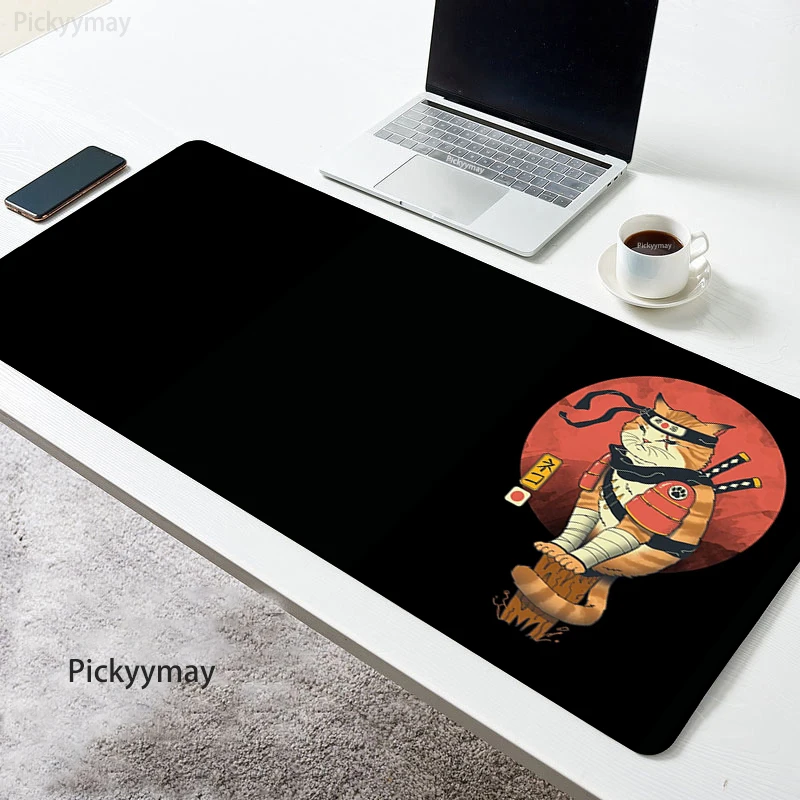 

Black Samurai cat Mouse pad Samurai Black mouse Pad Carpet Kawaii Desk Mat Mause Office Keyboard Rug Table Accessories mausepads