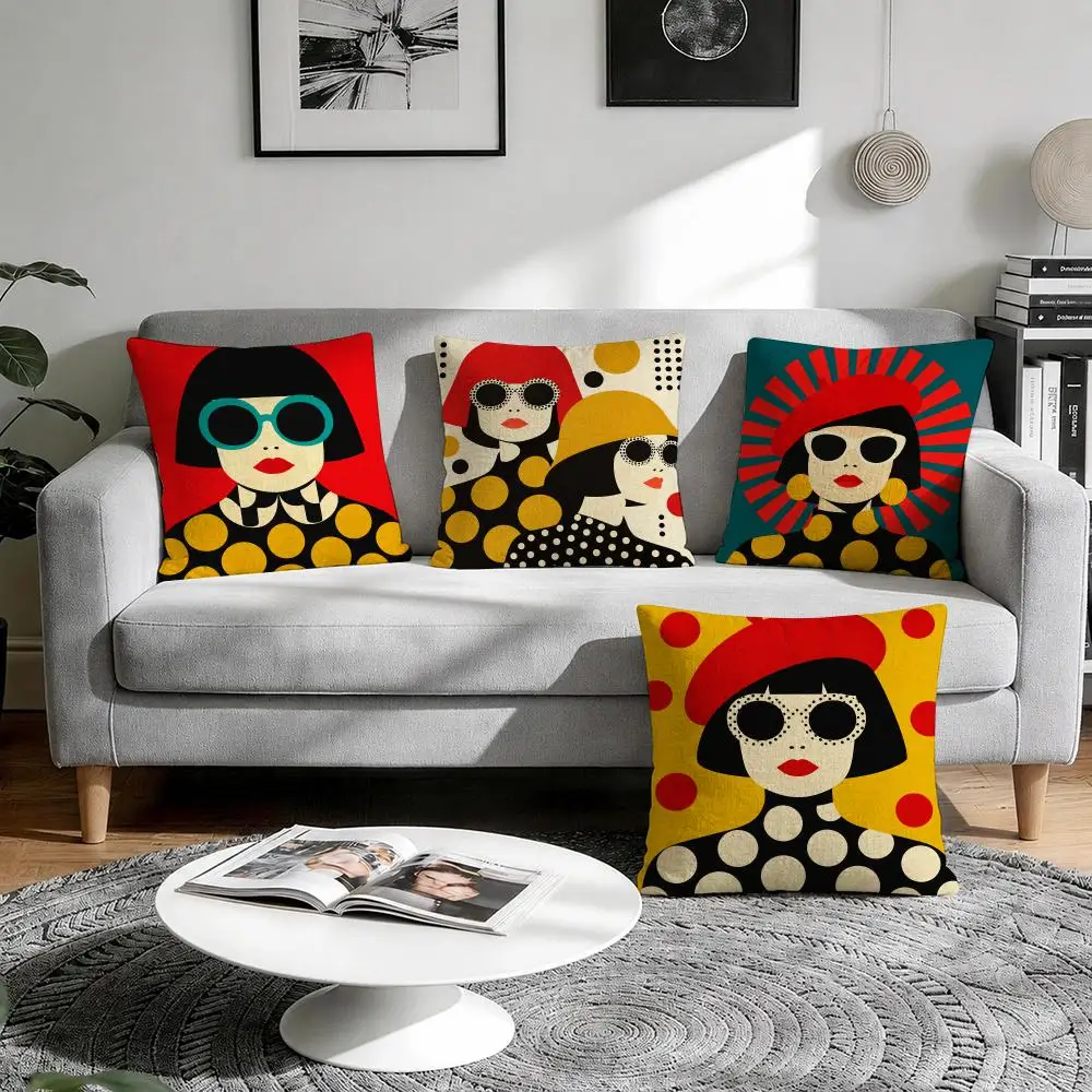 Pop Portraits Cushion Cover 1/4Pcs Linen Throw Pillow Covers Double-Side Print Sofa Couch Living Room Decor