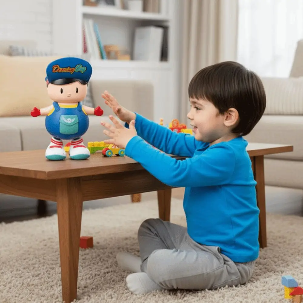 Figurine de garçon dansant LED mignonne avec lumières, balançoire dansante en plastique, musique mobile pour enfants, jouet électrique pour garçon, cadeau d'anniversaire