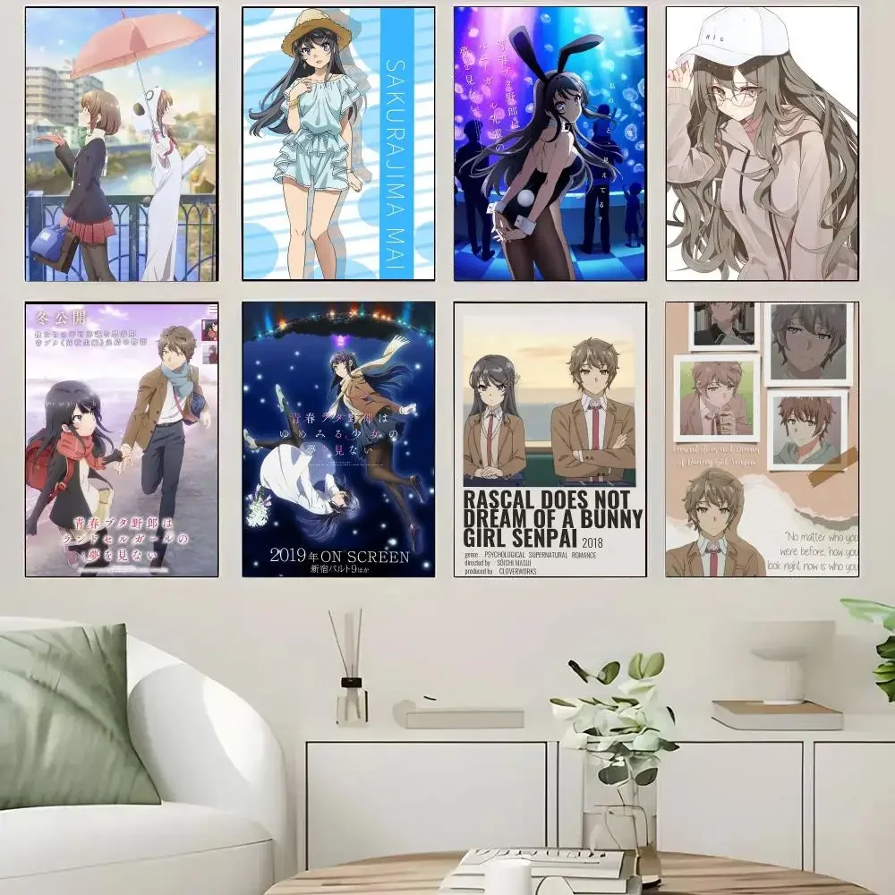 Anime Rascal Does Not Dream of Bunny Girl Senpai Poster Self-adhesive Advanced Printing Paper Wall for Living Room Home Decor