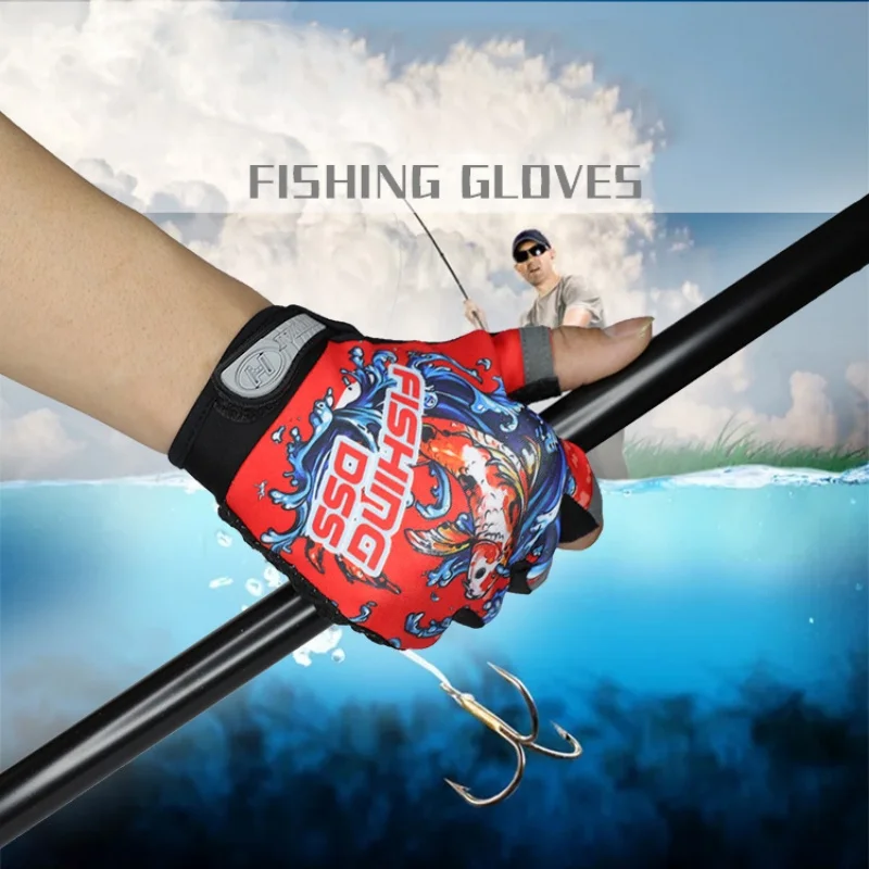 

New Autumn Cycling Gloves Fashion Koi Fish Design Anti Slip Fishing Gloves Breathable And Sunscreen Three Finger Gloves For Men